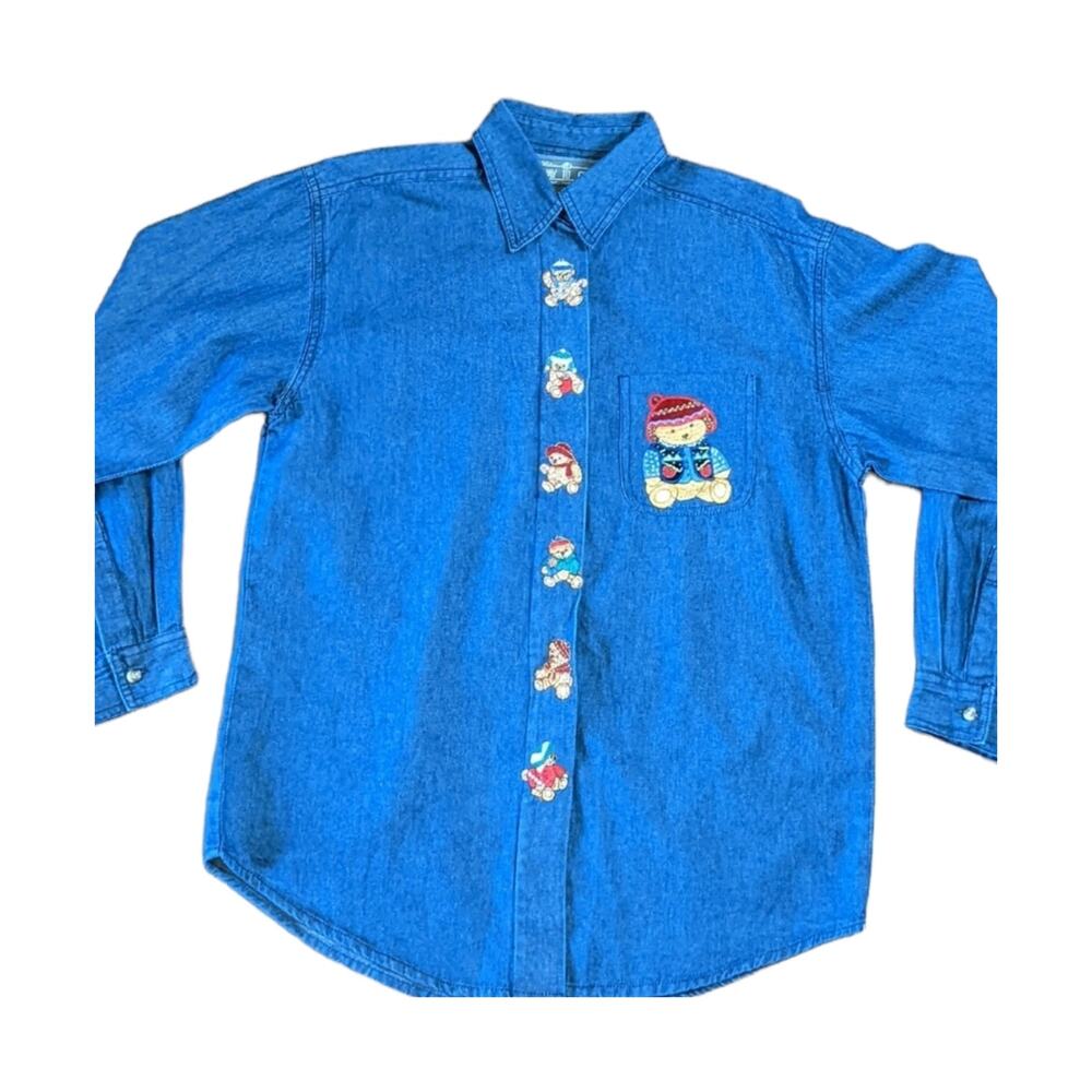 Way to Go vintage denim top teddy bears NWT size M